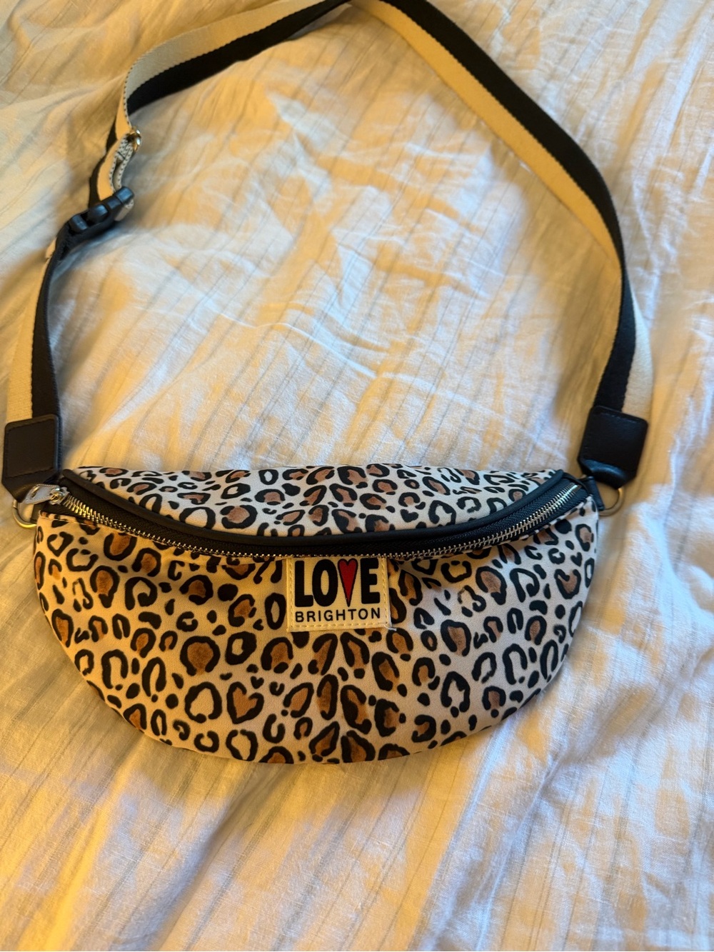 Brighton Leopard Print Love Crossbody Belt Bag - Beige and Black